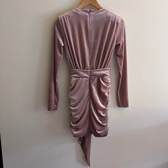 House of CB Farrah Pink Blush Velvet Gathered Deep V Mini Dress Size XS - Picture 7 of 9